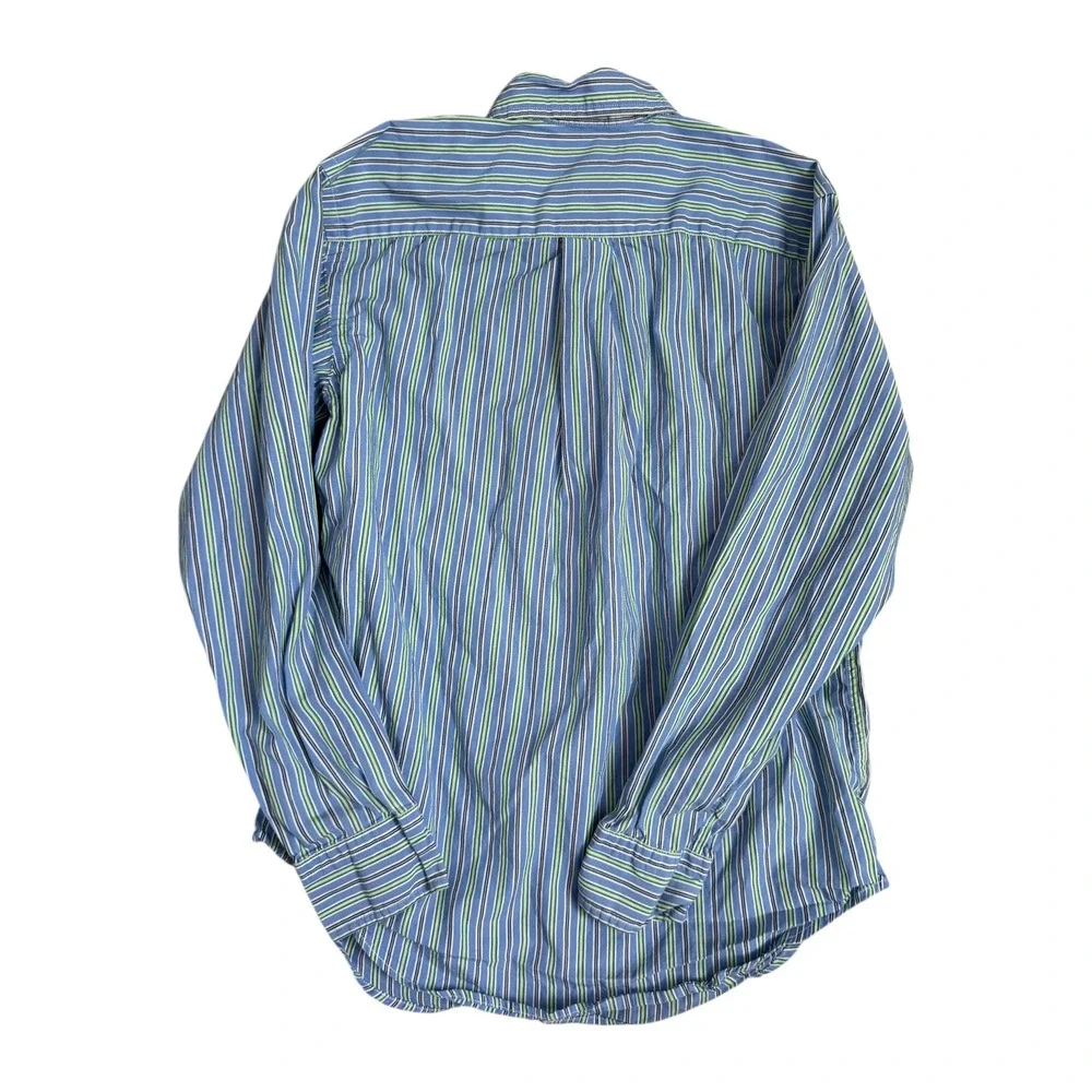 Ralph Lauren Kids Button Down Shirt Blue Green‎ Stripe Polo Pony Size M 10-12